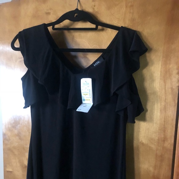 MSK Ruffle Cold Shoulder Black Shift dress - Picture 3 of 5